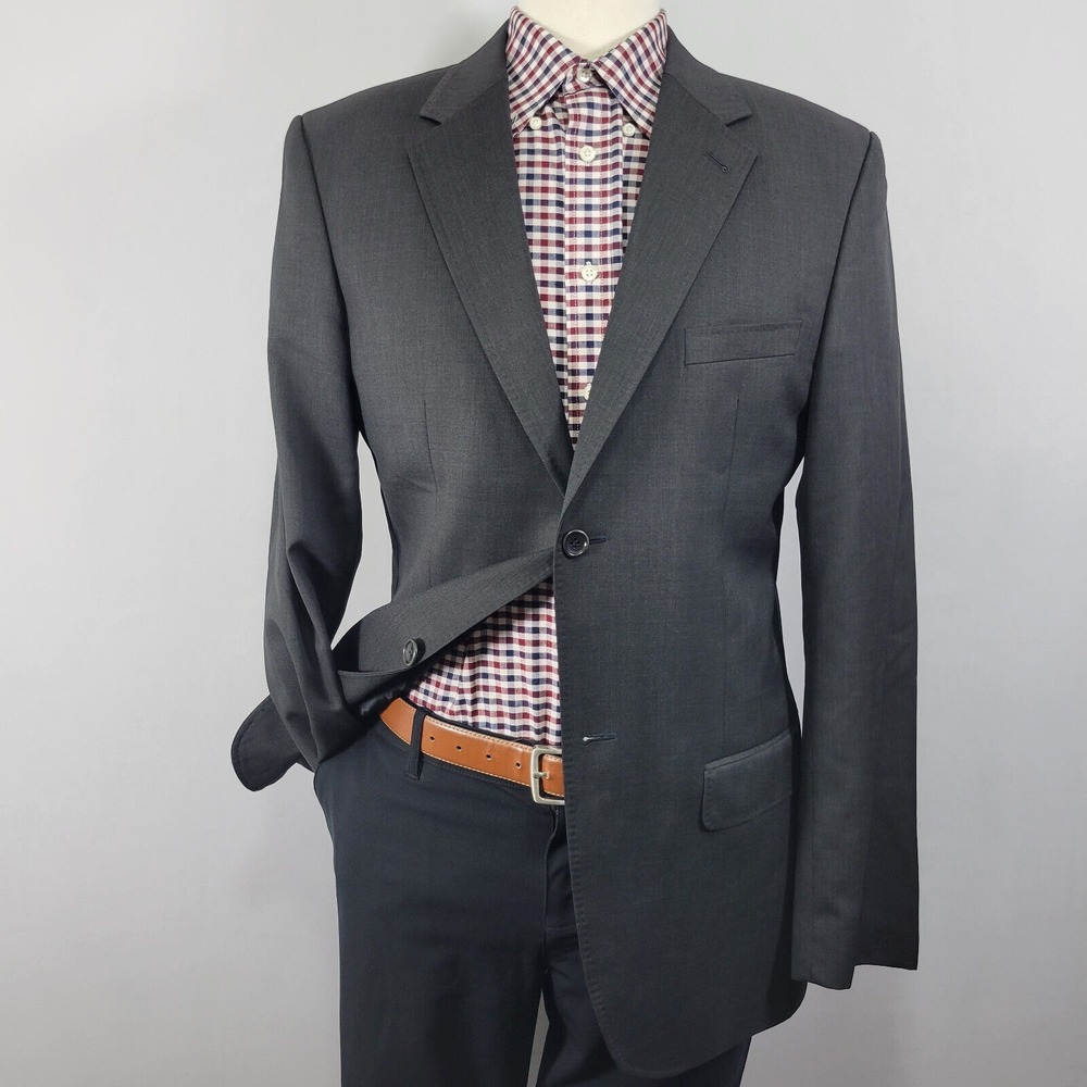 H&M Marzotto 110s Men's Sport Coat Blazer Two Button CH BLACK Wool 42L